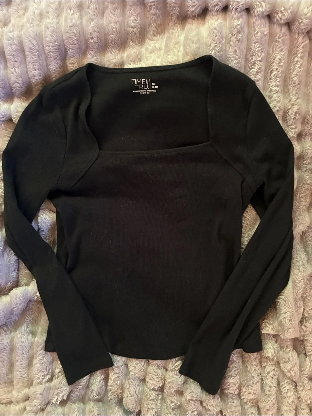 Black Square Neck Ribbed Top - Picture 1 of 3